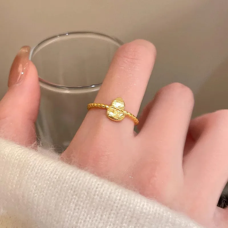 Gourd Ring Sparkling Ice Crystal Hammered Texture Vintage Heavy Craftsmanship Silver Plated Alloy Open Adjustable Jewelry Women