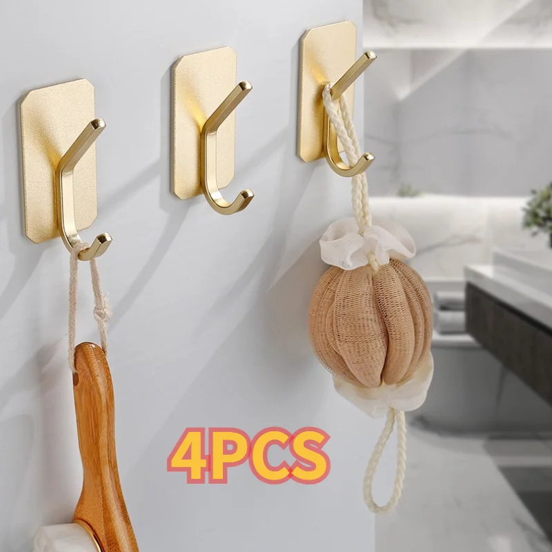 4Pcs gold Towel Hook Rack Bathroom Robe Hooks Wall Hanger for Clothes Hat Coat Handbag Metal Kitchen Rack Bathroom Accessories