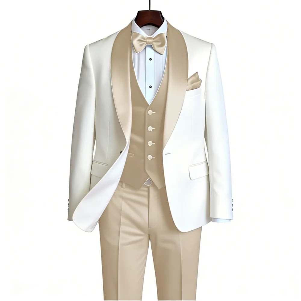 

Мужские костюмы на заказ, 3 предмета, с отложным воротником, смокинг, для жениха, свадебный костюм, индивидуальный пошив, для вечеринок, блейзер, мужской костюм