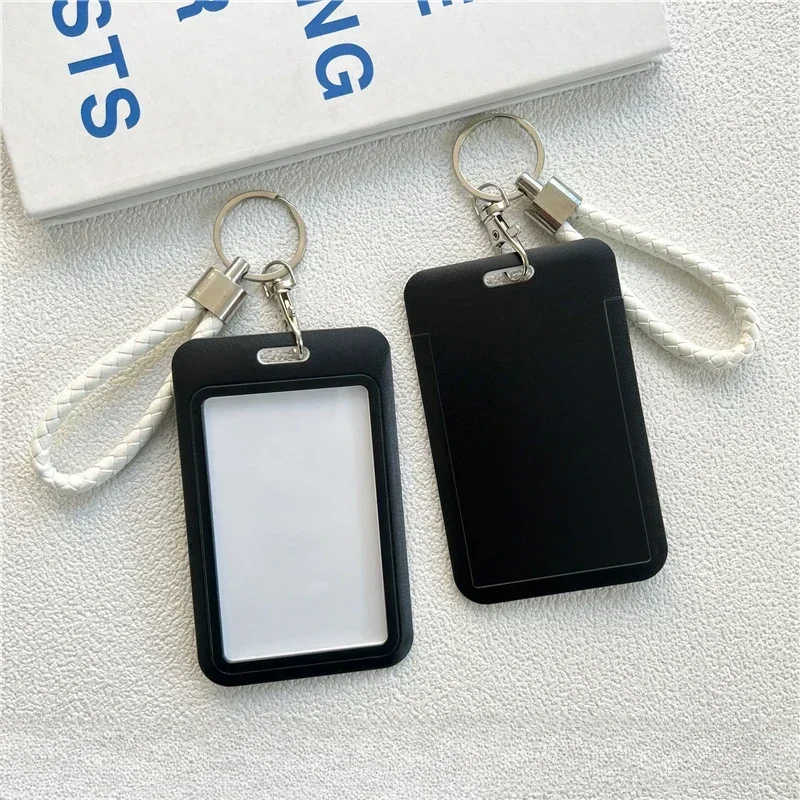 1Pc Solid Color Student Bus ID Card Protective Cover Keyring School Access Door Card Credit Card Holder Bag Set Key Chain Gift