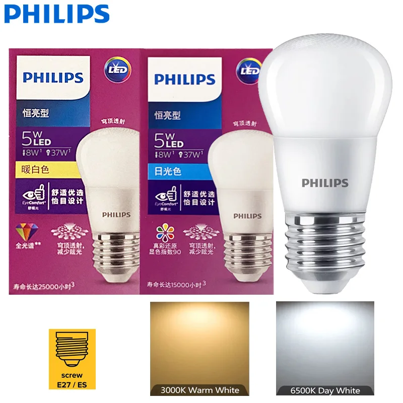 

Philips LED P45 E27 5 Вт (=37 Вт) Лампа MyCare Premium Малый размер 3000K 6500k Свет 220 В-240 В EyeComfort Оригинальная светодиодная лампа для помещений, 1 шт.