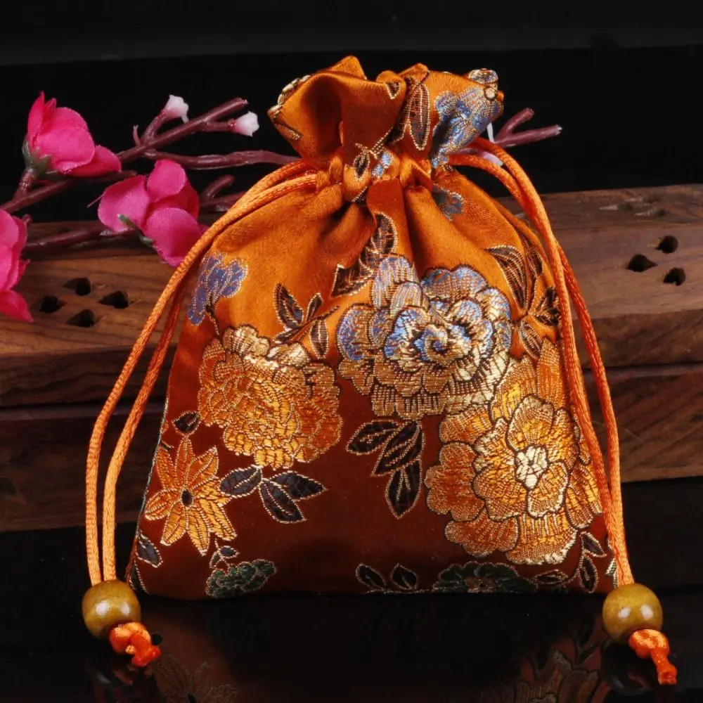 

Floral Embroidery Flower Drawstring Bag Chinese Style Candy Bag Jewelry Packing Bag Large Capacity Bucket Bag