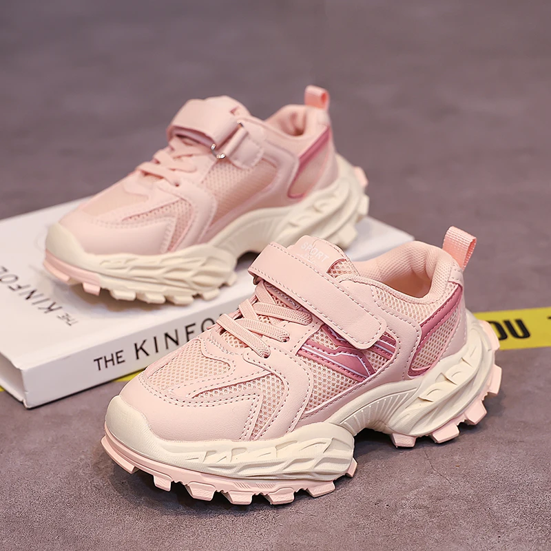 

Boys Casual Shoes Pink Leather Flat Student Walking Shoes Non-slip Girl Lightweight Sports Tennis Footwear Children Sneaker