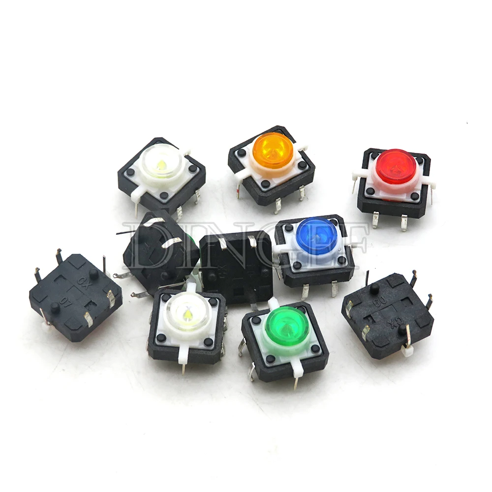 5PCS 12X12X7.3mm Tactile Push Button Switch Momentary Tact LED 5 Color 12*12*7.3mm 12*12*7.3 Red Green Blue Yellow White