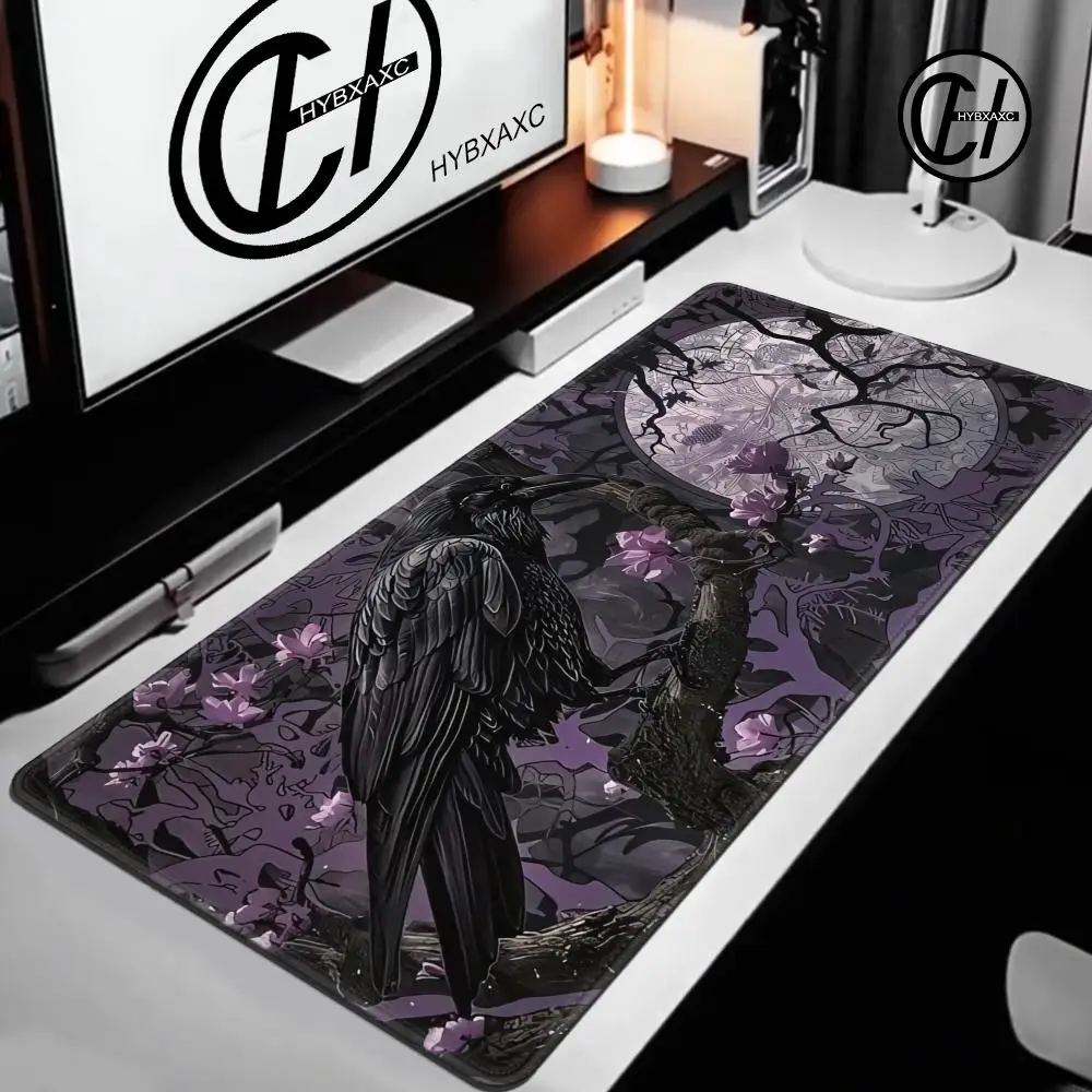 

Gothic Raven Moonlit Night Mouse Pad Fiber Floral Black Branch Office Mystical Desk Accessory Extended Pad Large 100x50 Mousepad