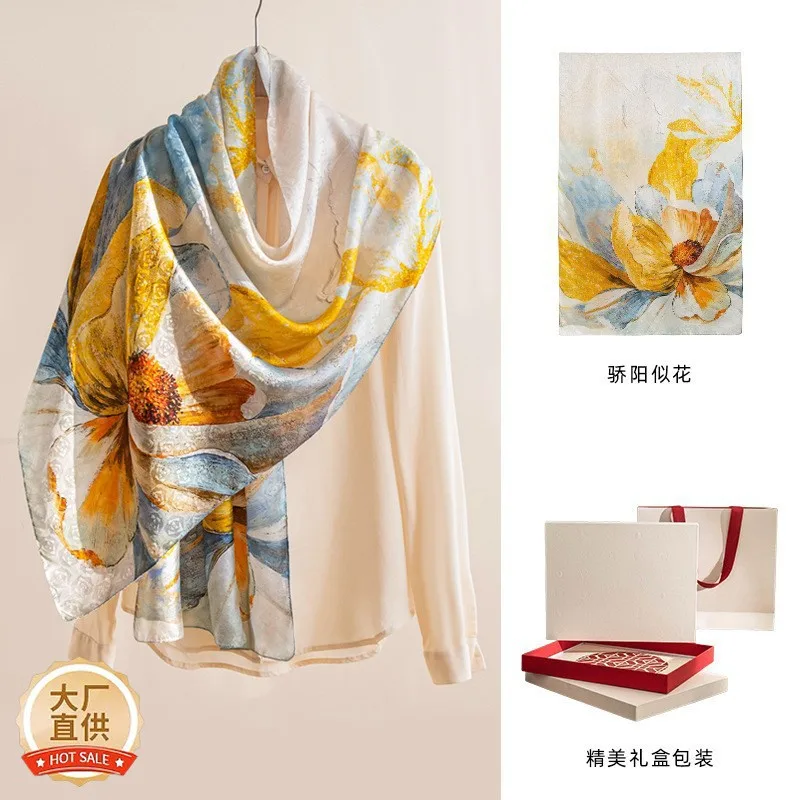 Scarf with Hand Gift High-Grade Light Luxury Women's for Elders and Mothers Shawl Box