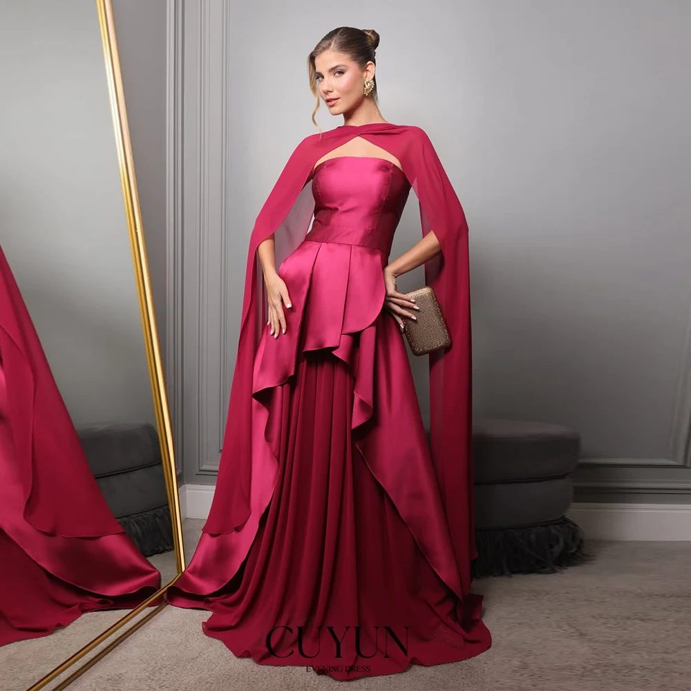 

CUYUN Luxury Formal Evening Dresses Women Strapless Draped Party Dresses with Shawl Customized Banquet Gown for Women