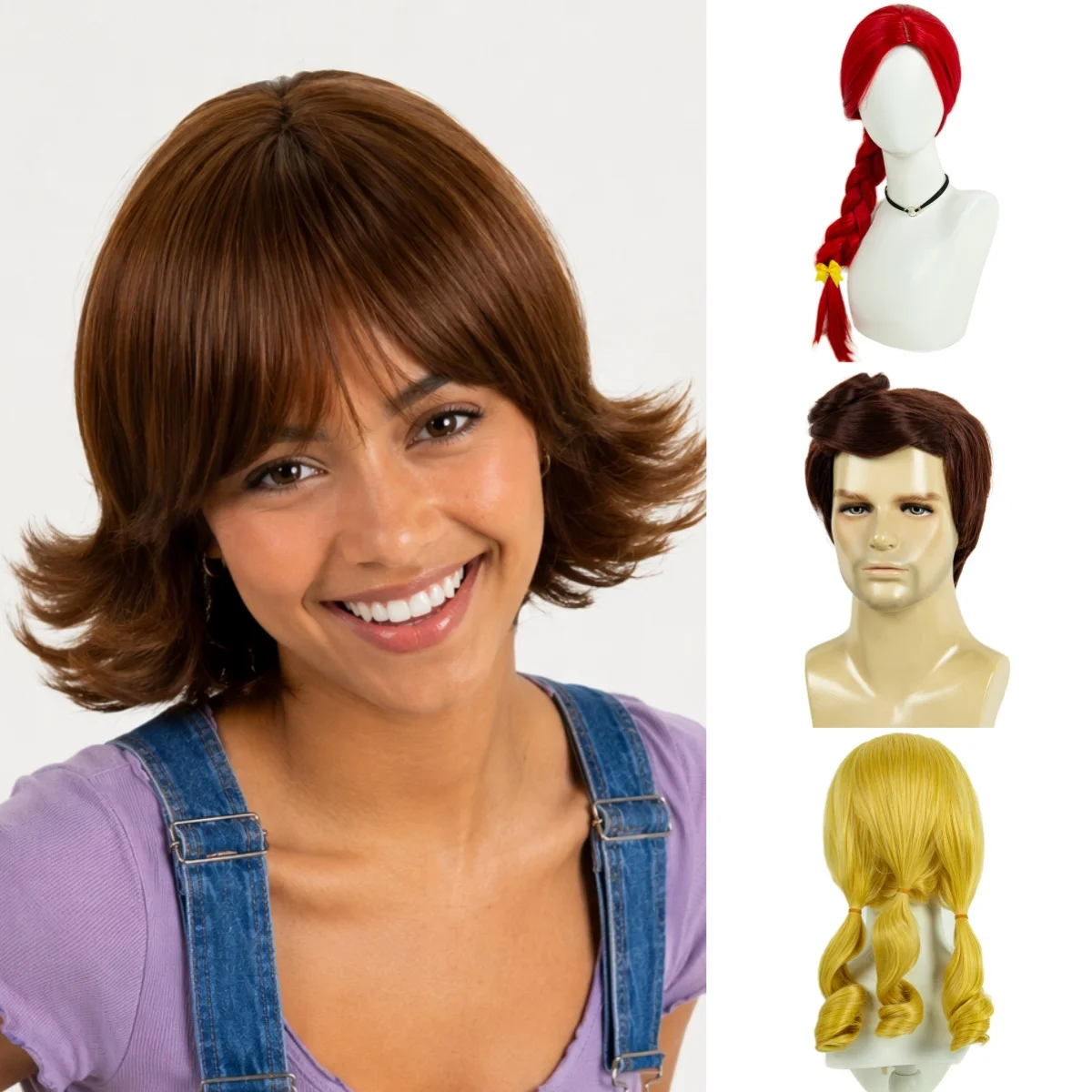 Perruque de déguisement REEWES Toy 5, cheveux bruns de cowboy, perruque tressée rouge, accessoire de cosplay Jessie pour Halloween 2026, synthétique pour adultes