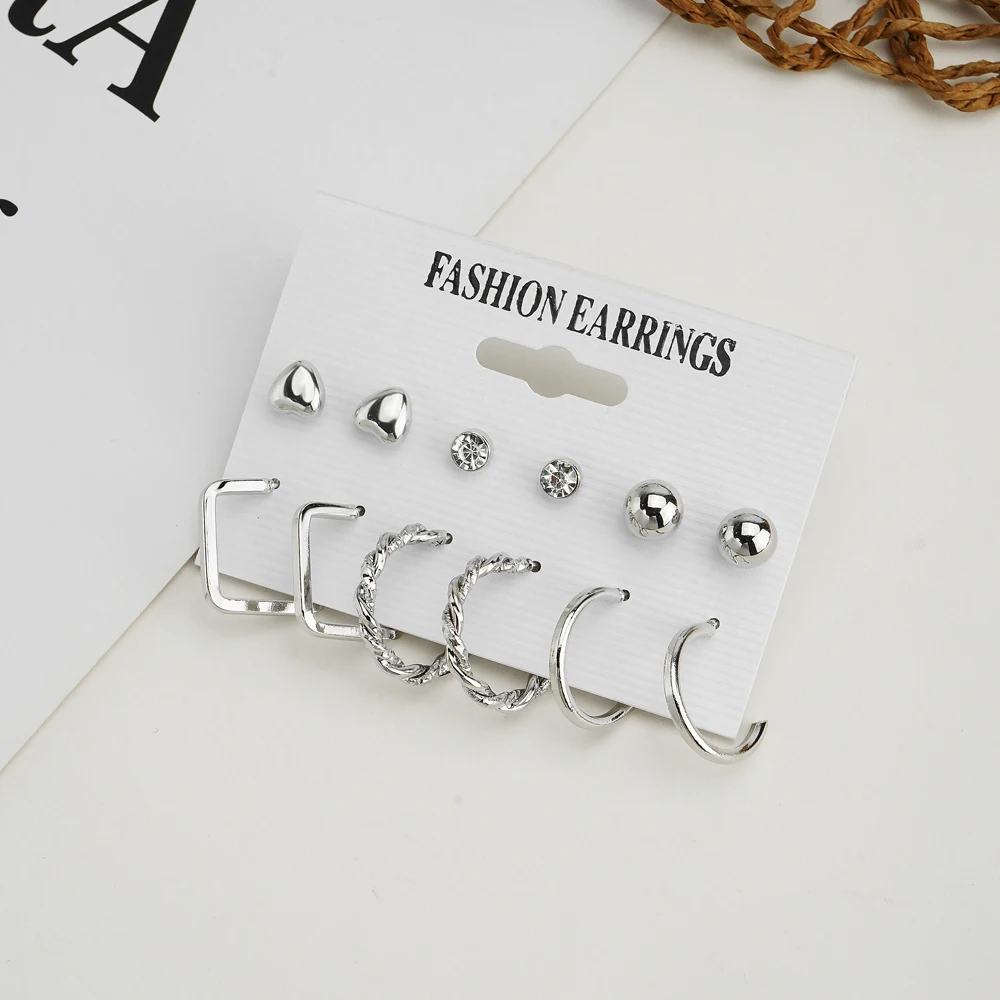 FNIO Vintage Geometric Silver Color Metal Earrings Set For Women Punk Dangle Drop Earrings 2022 Trend Set of Earrings Jewelry