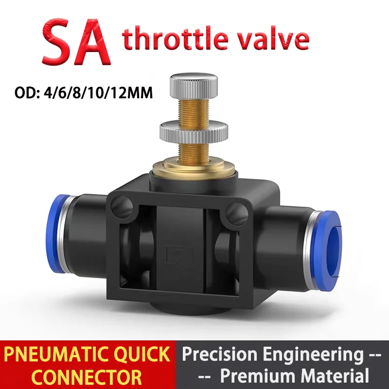 

1pcs SA Pneumatic Fitting 4mm 6mm 8mm 10mm 12mm Fast connection Air Speed Pressure Regulating Throttle Valve Hose Connect Blue