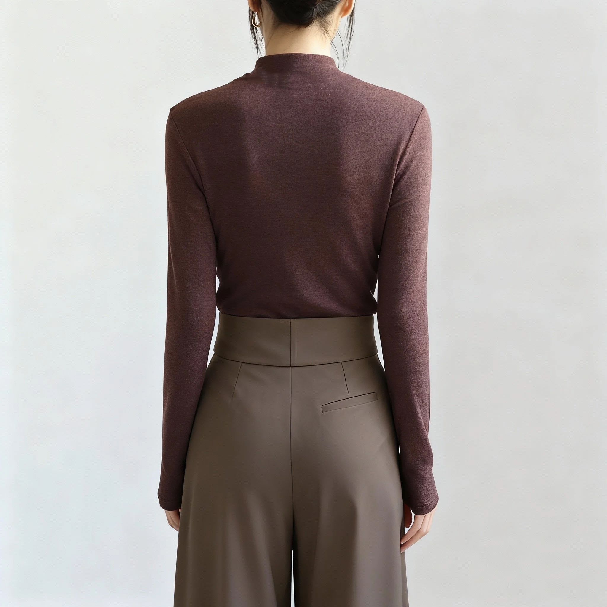 Korean Style Women  Dralon Mock Neck Long Sleeve Top Slim Fit Solid Color Elastic Warm Autumn Winter Base Layer Bottoming Shirts