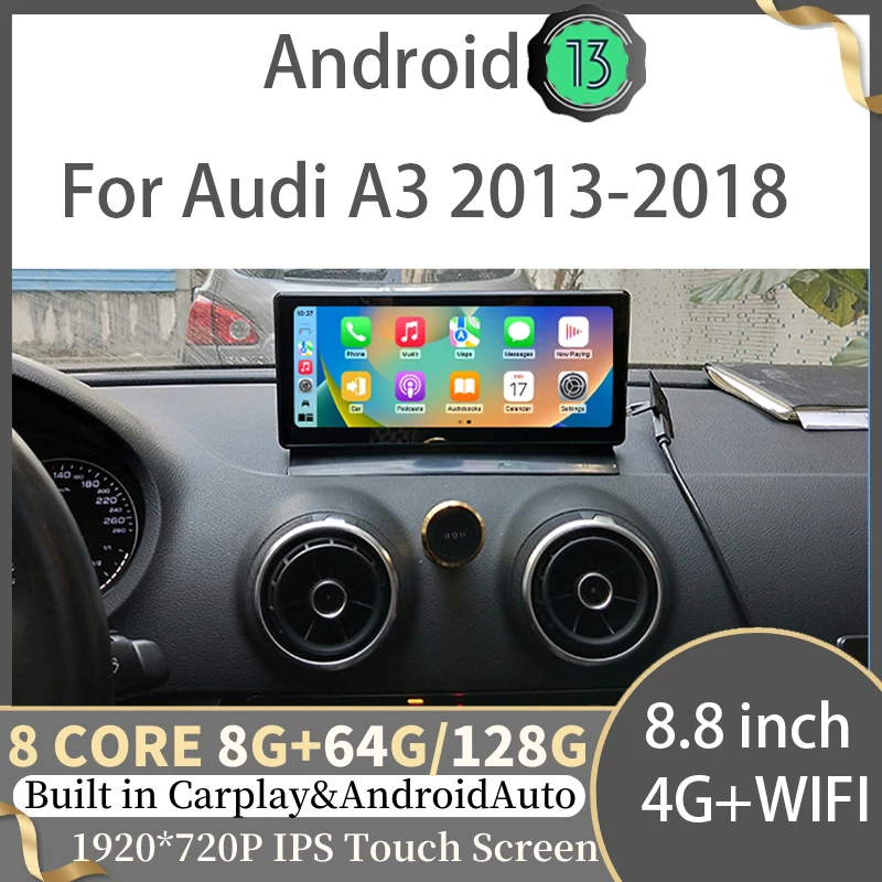 Android 13 GPS Navigation 8 Core Auto Radio Apple Carplay For AUDI A3 2013-2018 Car Video Player Multimedia HD Screen Head Unit