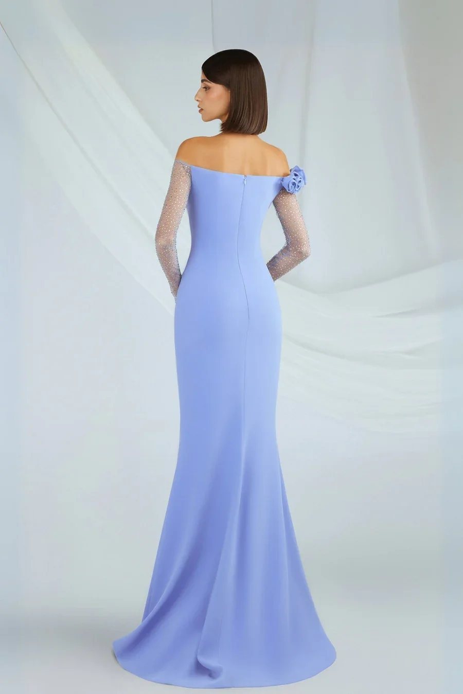 فساتين سهرة أنيقة للنساء من CUYUN باللون الأزرق حورية البحر فستان رسمي مخصص مطرز بالخرز وأكمام مصنوعة يدويًا فساتين الحفلات 2025