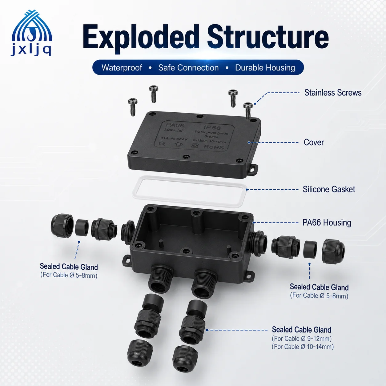 IP68 Waterproof Junction Box Electrical Connector 2-3Way Enclosure Block Cable Connecting Line Protection for Wiring Accessories