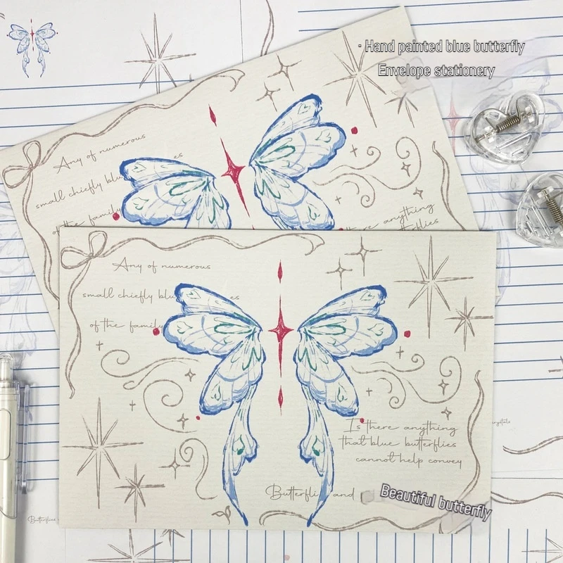 New Blue Butterfly Envelope Letter Package Creative Blessing Commemorative Gift Handwritten Creative Message Letter