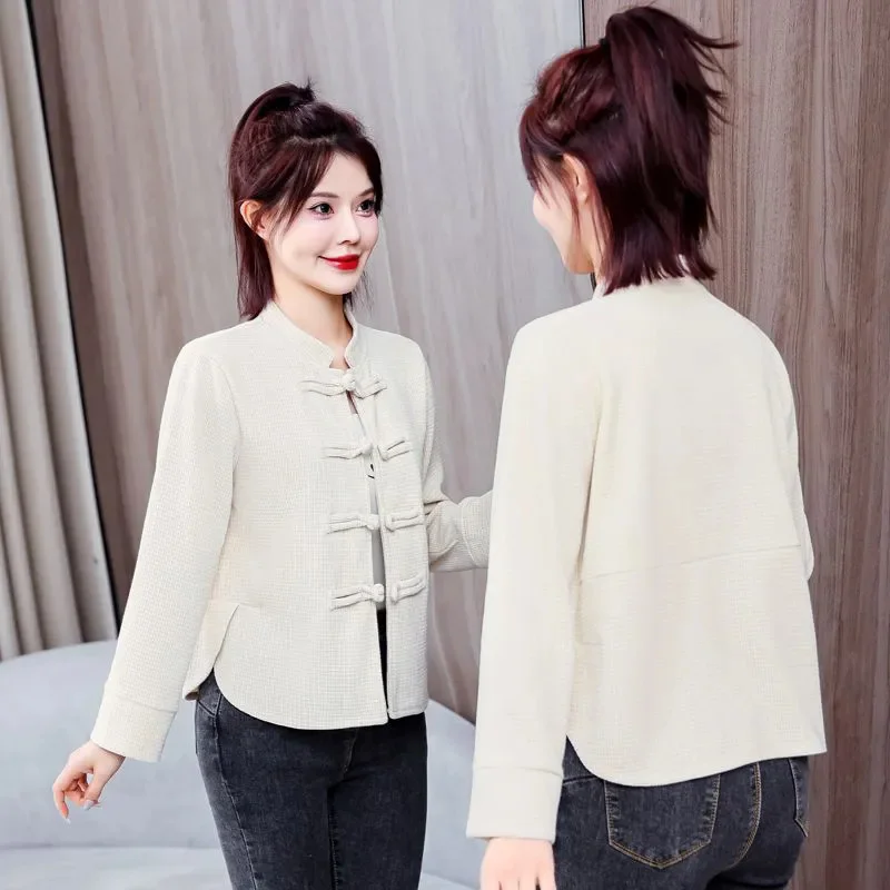 2023 neue Frühling Herbst Mantel Jacke frauen Kleidung Vielseitige Mode Kurze Retro Chinesischen Stil Button Up Oberbekleidung Frau