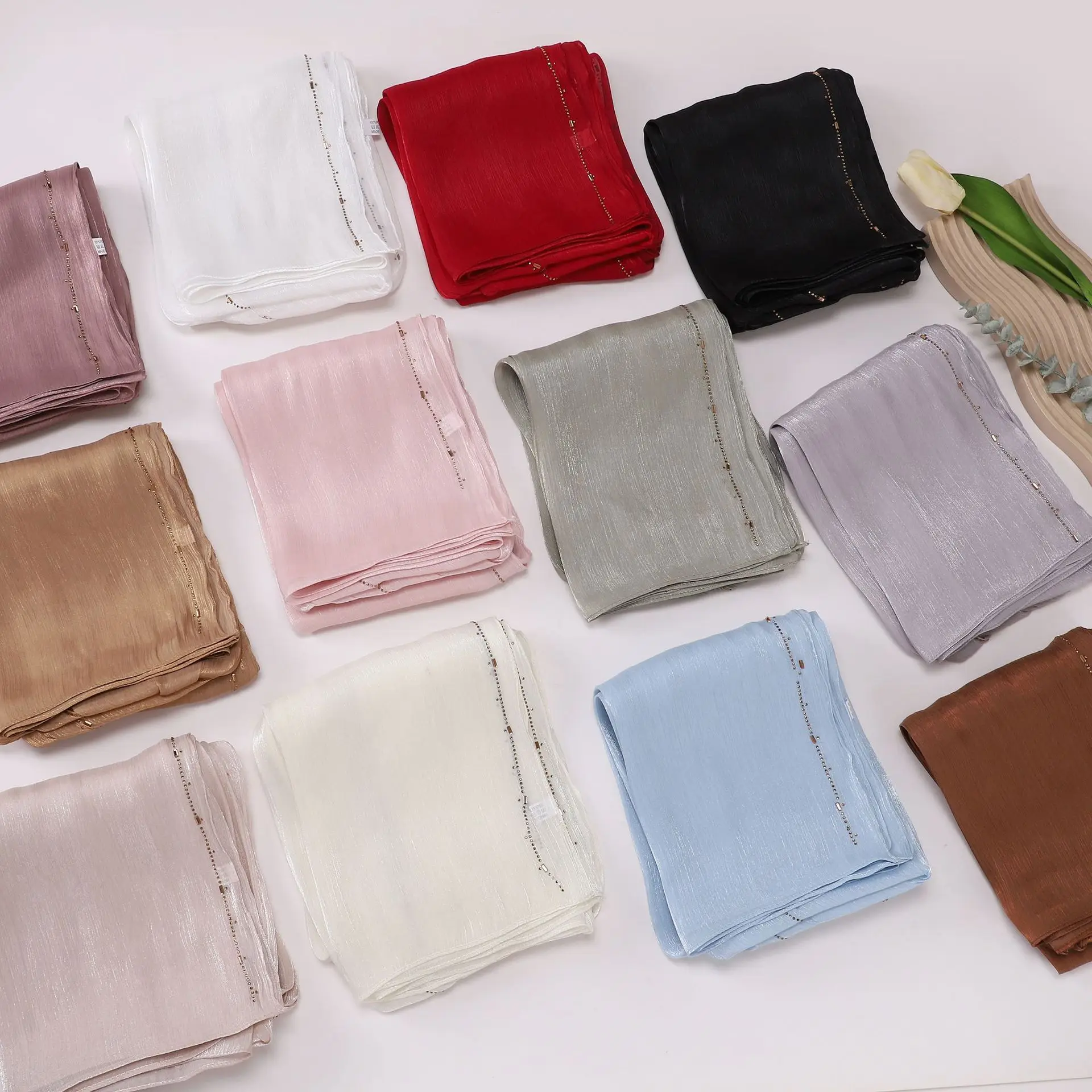 موضة جديدة للمرأة لامع كريب وشاح شال التفاف مسلم الحجاب والأوشحة الحجاب عصابات عقال Bufanda Foulard Turbante Mujer