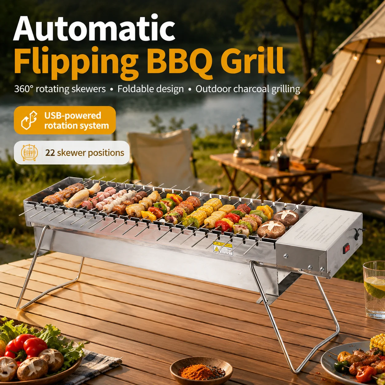 Outdoor Power Grill - AOLIVIYA ステンレス製自動反転BBQグリル ポータブル 家庭用 アウトドア プラグイン式