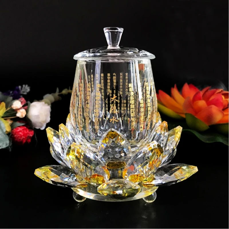 

A PAIR 3pcs high grade Buddhist supplies HOME Temple shrine enshrine worship buddha scripture Crystal holy water cup