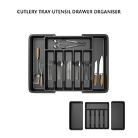 Plastic Cutlery Tray Utensil Drawer Organiser Waterproof Expandable Storage Tray for Kitchen 6-8 Compartments Large Capacity