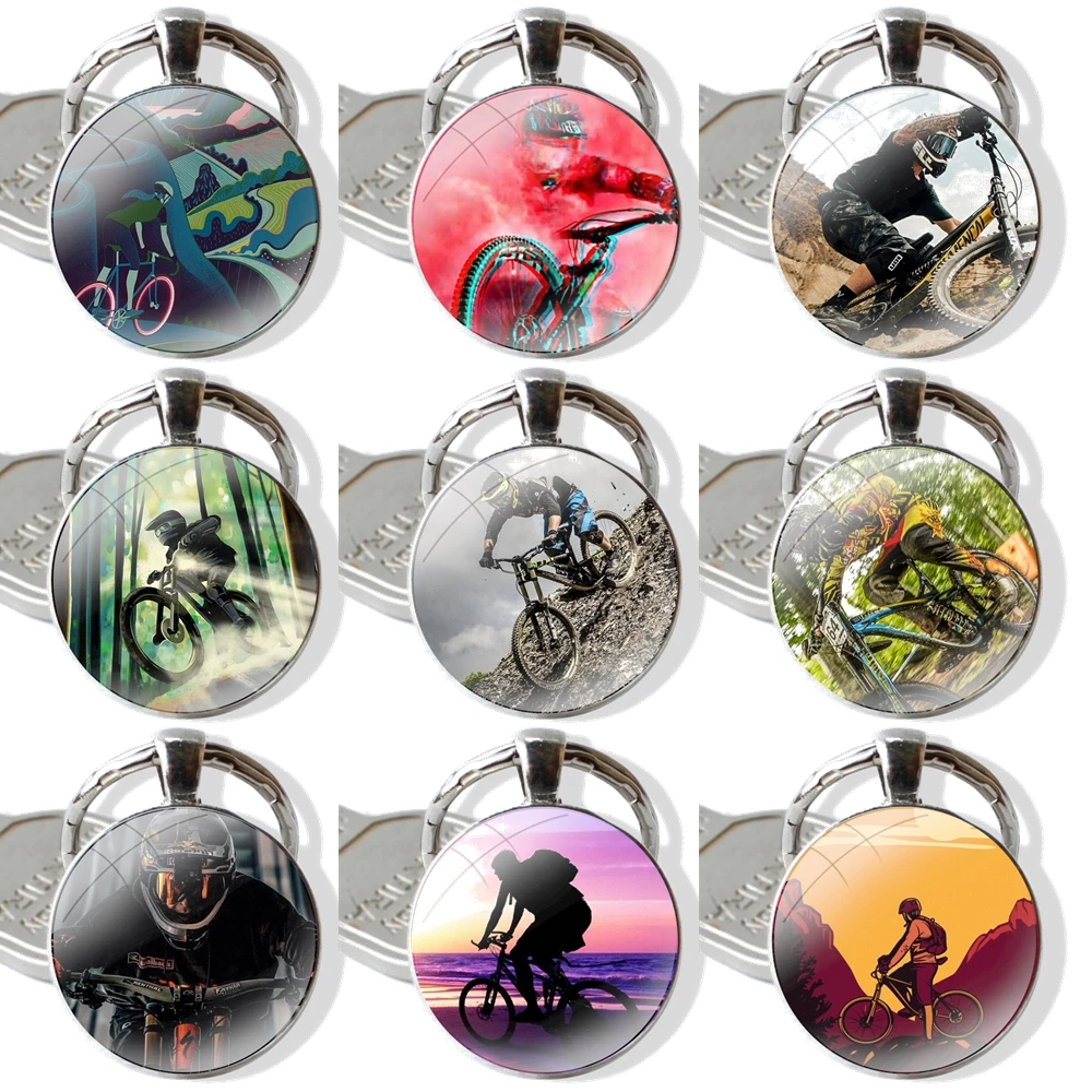 Accessories Phone Cases Covers glass cabochon keychain Car key chain Charms keychains Gifts Amazing mountain bike Bicycle MTB