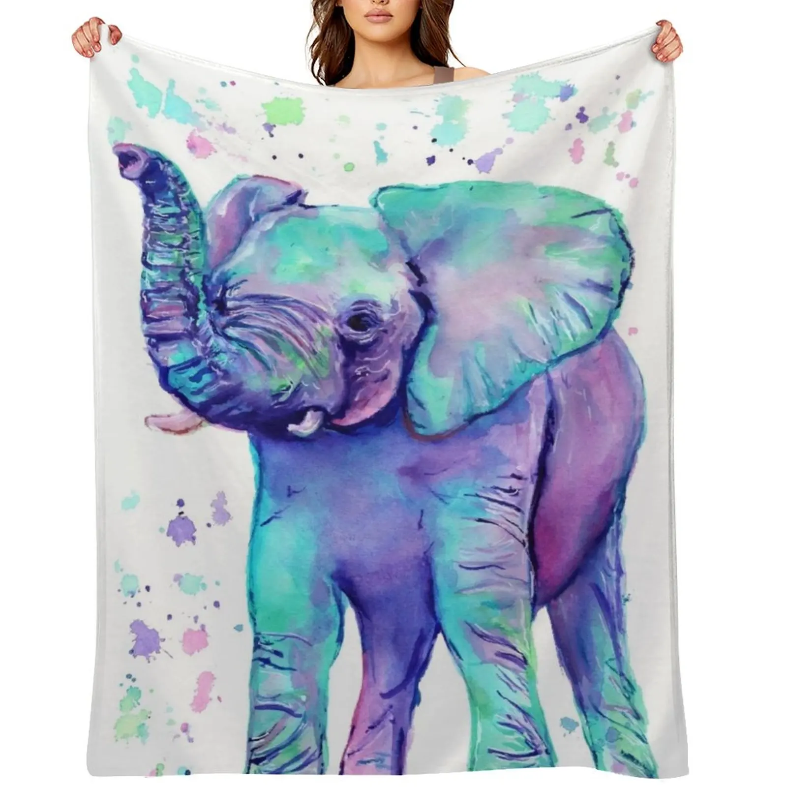 

Colourful Watercolour Elephant Throw Blanket Beautifuls Thins Decorative Sofas Flannels Blankets