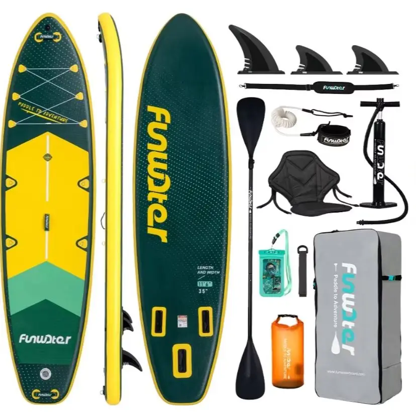 Funwater SUPFW43A Aufblasbares Stand-Up-Paddle-Board 11 Fuß 350*90*15cm Maximale Tragfähigkeit 200KG Geeignet für Anfänger