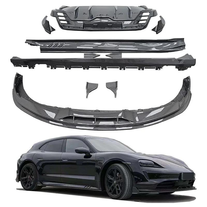 

Wet Carbon Fiber Body Kit For Porsche Taycan Upgrade PK Style Front Lip Side Skirts Rear Diffuser Spoiler High Quality