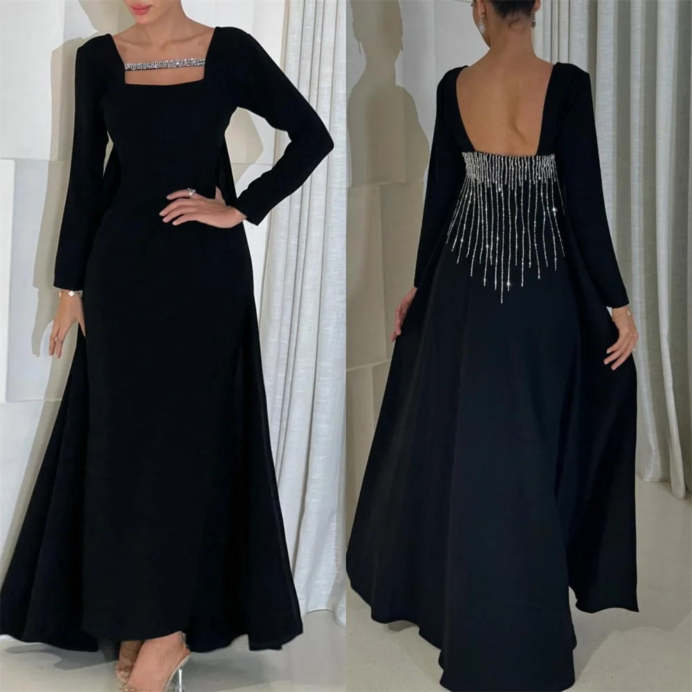 

Индивидуальные одинаковые ретро-джерси со складками и бисером, расшитые блестками, трапециевидные платья с квадратным вырезом, длинные платья на заказ, доступны размеры