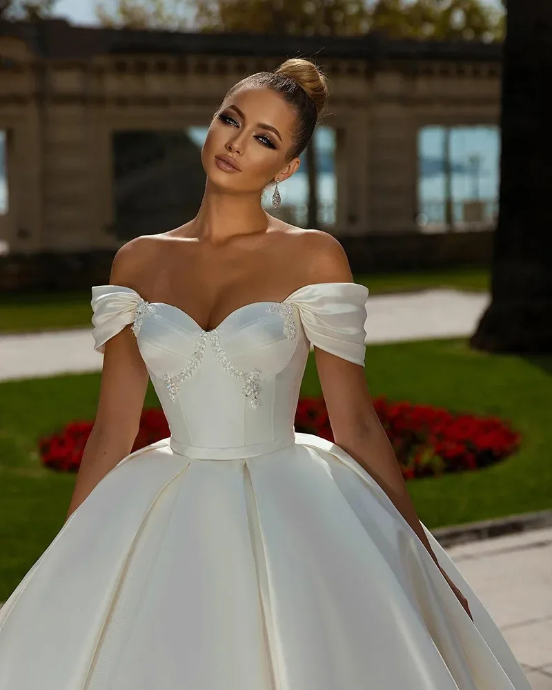 On Zhu Princess Wedding Dresses 2025 Off The Shoulder Sweetheart Robe De Mariée Lace Up Back Satin Wedding vestidos de novia