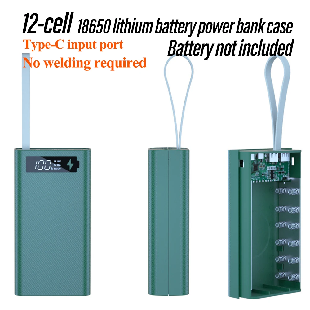12 Cell 18650 Push Pull Detachable Solder-Free DIY Power Bank Kit Mobile Power Supply Battery Holder Housing Without Battery