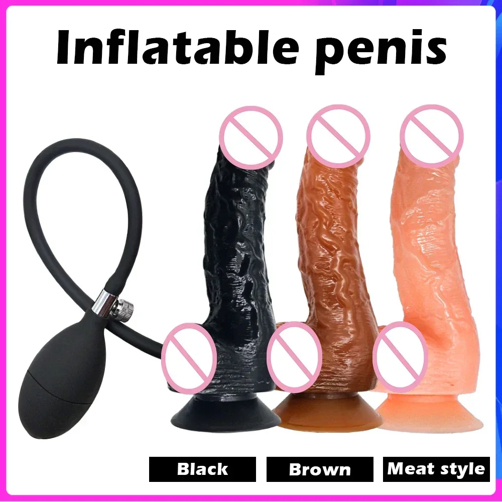 Inflatable Realistic Dildo Suction Cup Pump Butt Plug Expandable Sex Toy Adult Products for Men Women Goods Anal Sex Toy