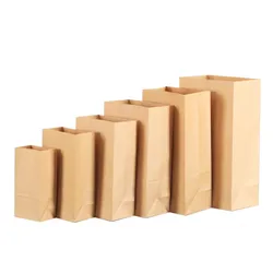 50pcs Brown Kraft Paper Bags White Flat Food Sandwich Bread Pocket Dried Fruits Cookie Baking Candy Bags Party Wrapping Gift Bag