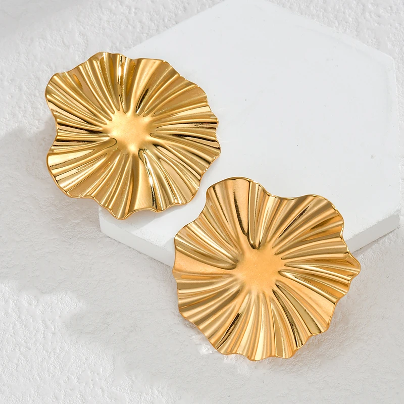 Multiple Styles Retro Exaggerated Earrings 14K Gold Plated Flower Irregular Stainless Steel Stud Ear For Women Jewelry Gifts