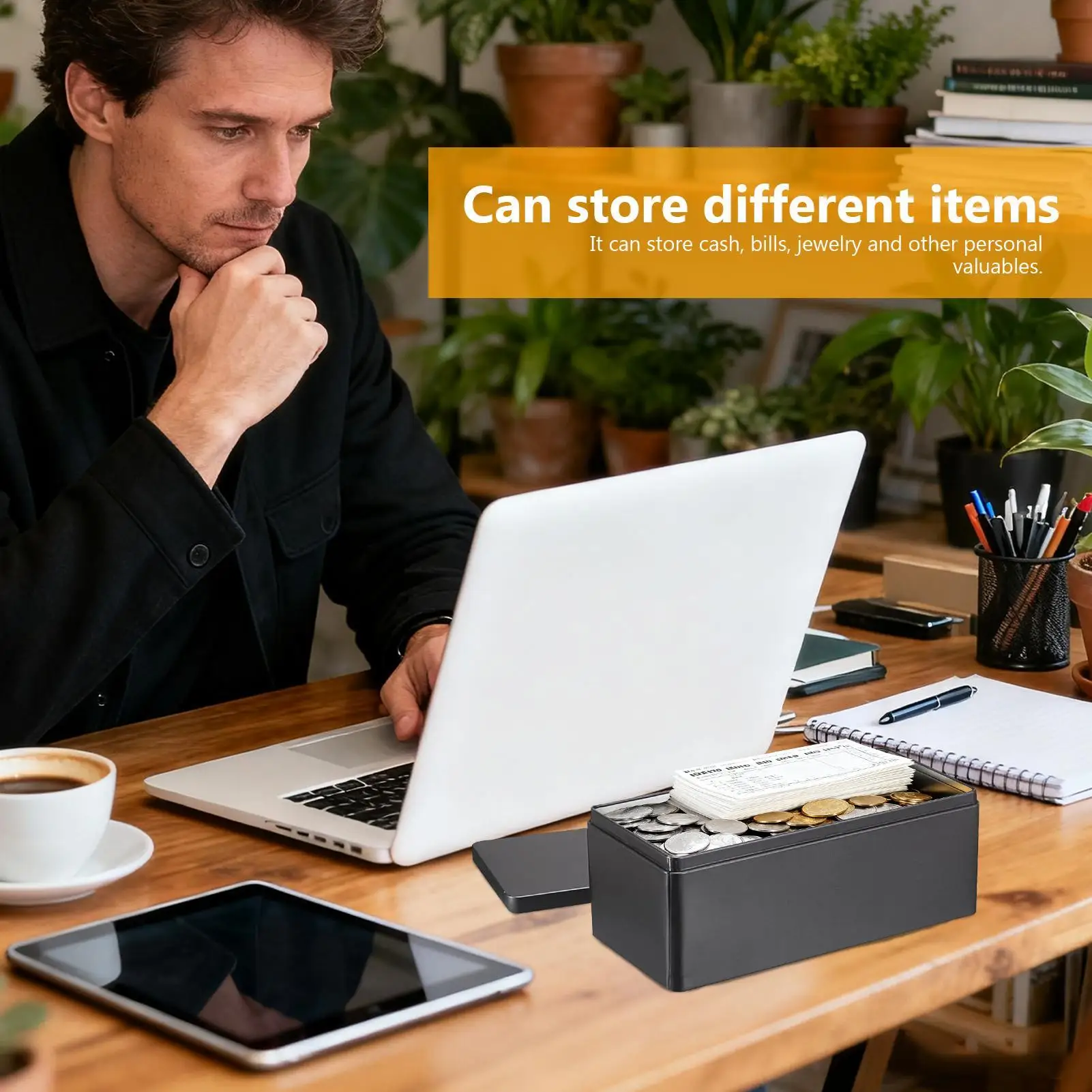 

Metal Cash Box Portable Security Organizer Money Saving Box Organizer With Lid For Currency Bills Jewelry Keys Tickets Home