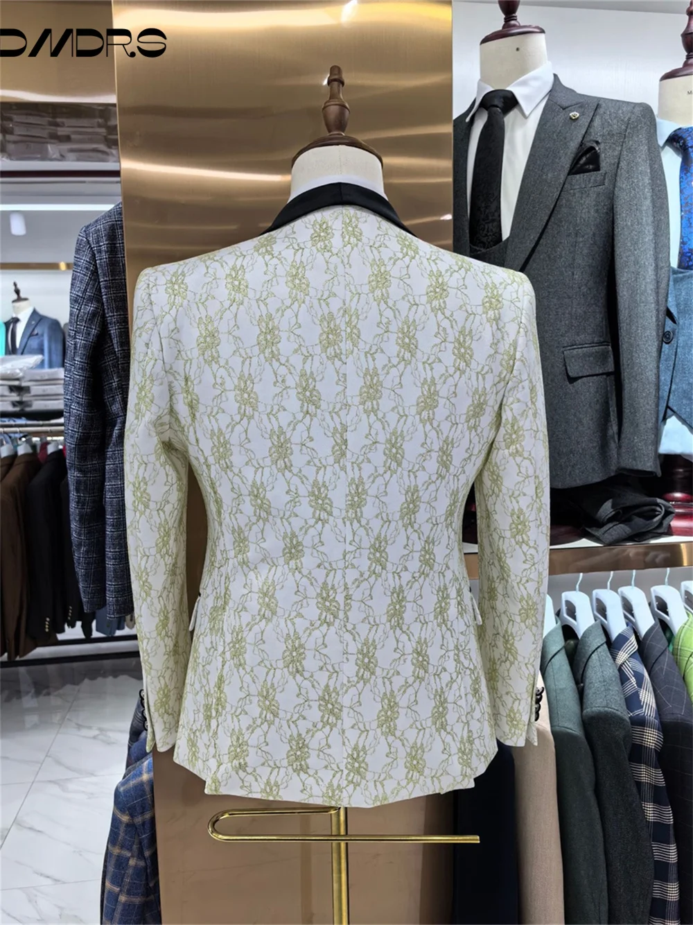 Bonito conjunto de terno masculino impresso para reunião de escritório formal clássico listrado terno bonito único breasted terno de casamento