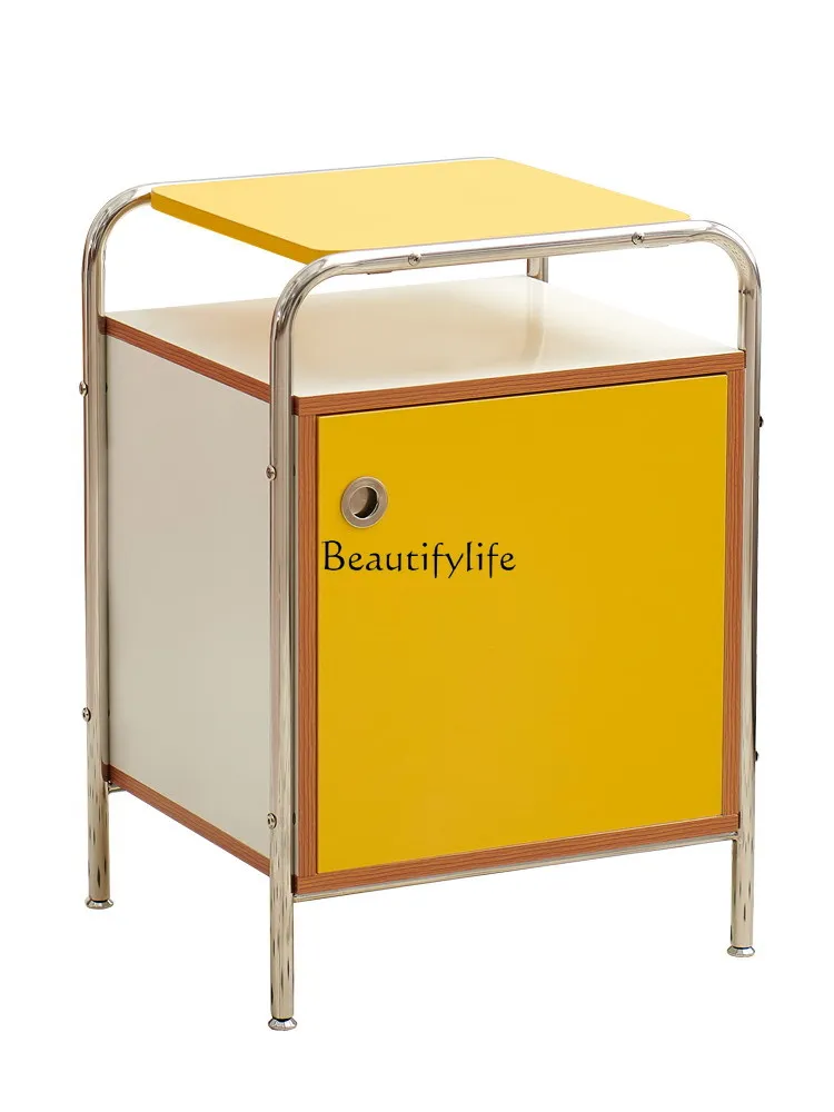 

Medieval stainless steel bedside table, bedroom storage, modern simple small cabinet
