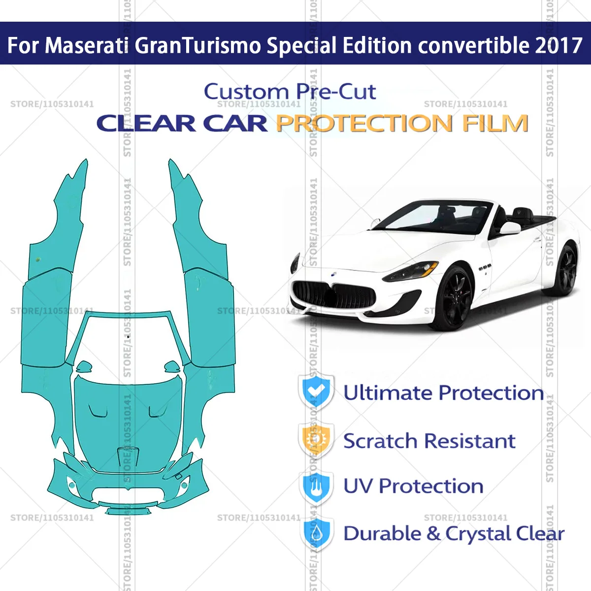 

Защитная пленка PPF для Maserati GranTurismo Special Edition кабриолет 2017, предварительно вырезанная, прозрачная, автомобильная пленка PPF