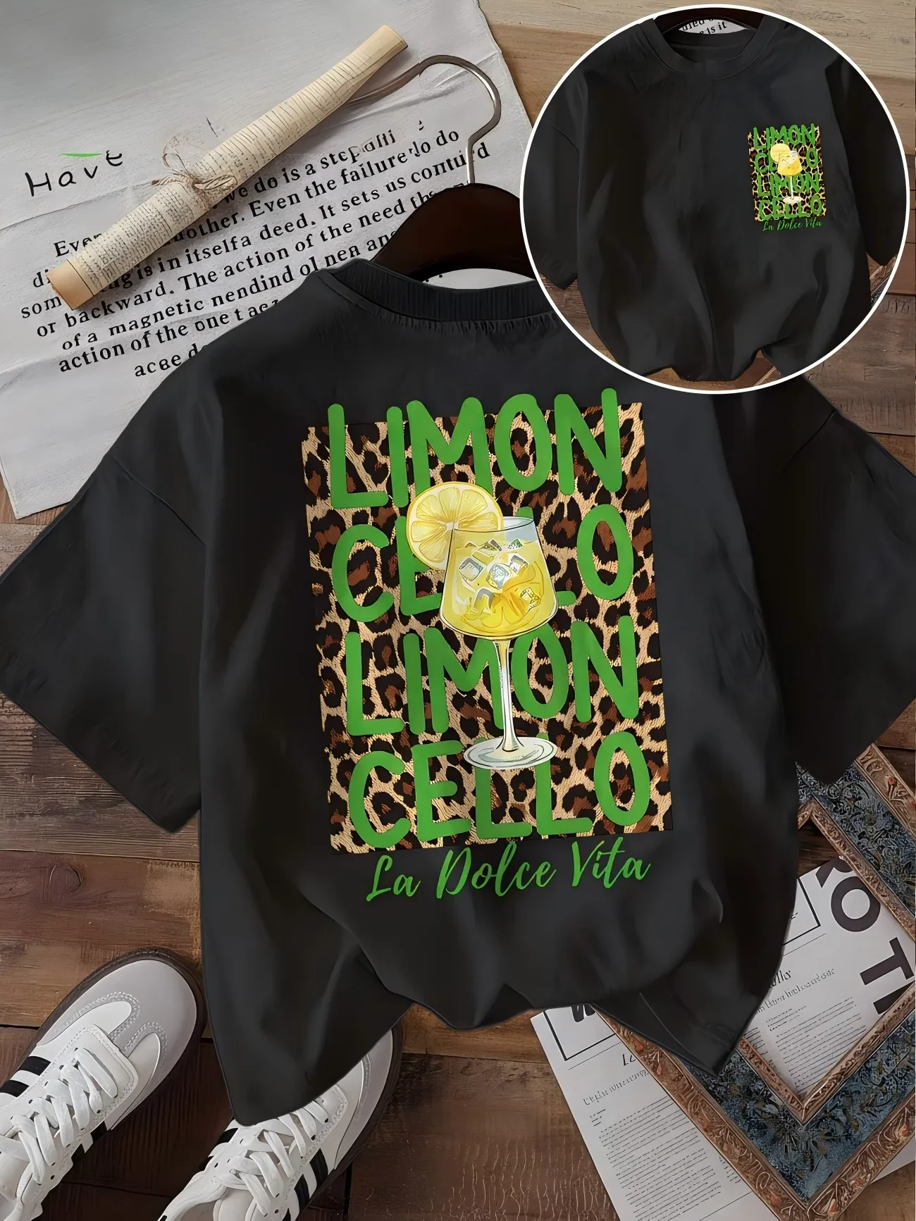 Vintage La Dolce Vita Graphic Tee | Limoncello Lemon Drink Leopard Print T-Shirt | Harajuku Streetwear  Top | Summer Fashion
