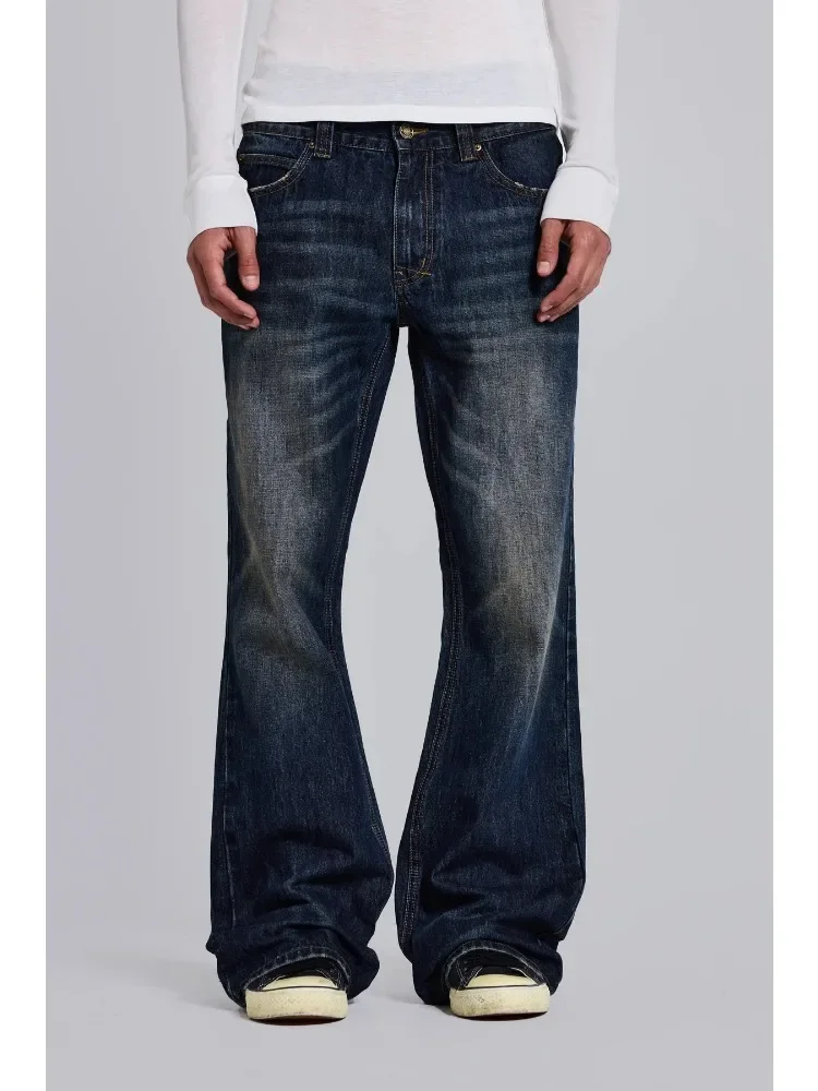Vintage Y2k Blue Jeans Man Women Boyfriend Style American Retro Distressed Straight Denim Pants Straps Design Jeans