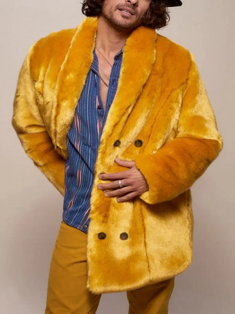 メンズフェイクファーコート,イエロー,ファッショナブル,個性,快適,ラージサイズ