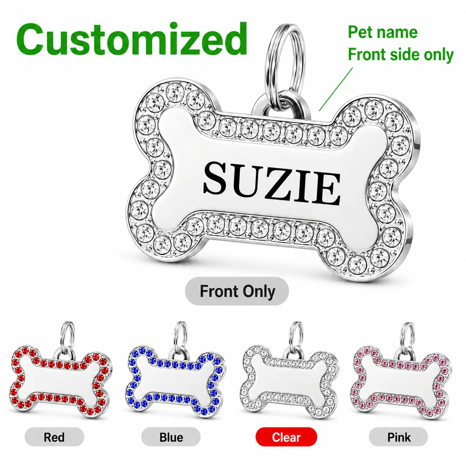 Personalisierte Hundemarke mit individuellem Text, Namensschild für Haustiere in Knochenform, lasergraviert, aus Legierung, Halsbandanhänger, personalisierte Namens-Hundemarken