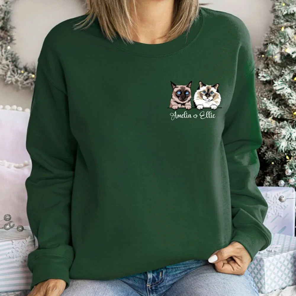 Custom Cat Sweatshirt Personalized With Your Cats Face And Name Cat Lovers Sweater Custom Pet Clothing Gift For Cat Mom Dad