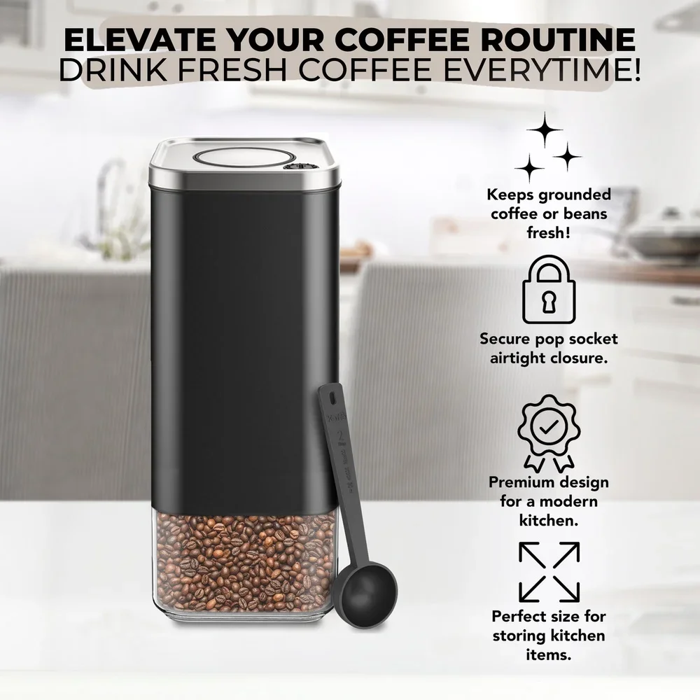 Contenitore da cucina ermetico Contenitore per caffè con paletta in vetro borosilicato e acciaio inossidabile Fagioli perfetti Spezie Cereali