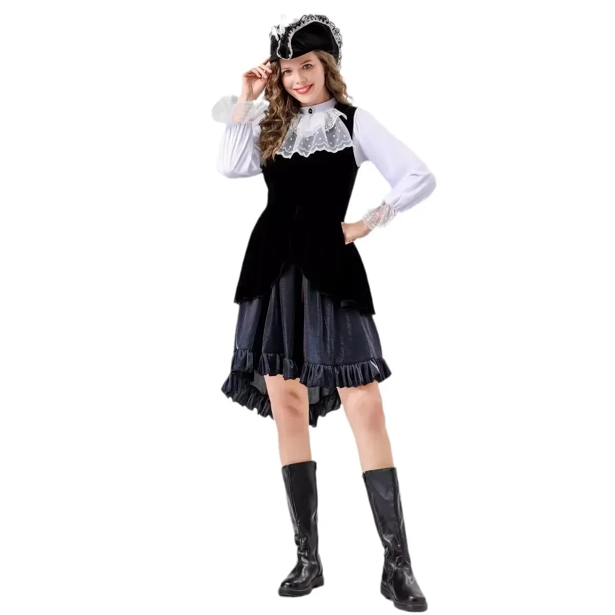 Women's Black Sea Sexy Buccaneer Pirate Costume Halloween Girls Students Cosplay Uniforms Pirate Dress