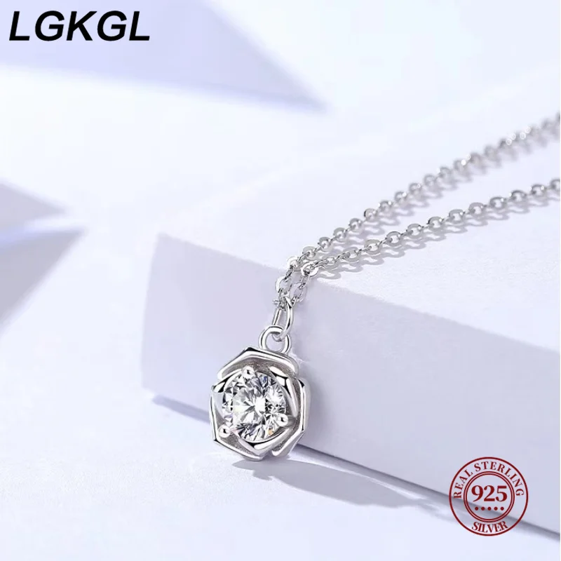 LGKGL-collar de plata de ley S925 para mujer, chapado en oro de 18K, temperamento, diseño de alto grado, sentido, flor de diamante, nuevo