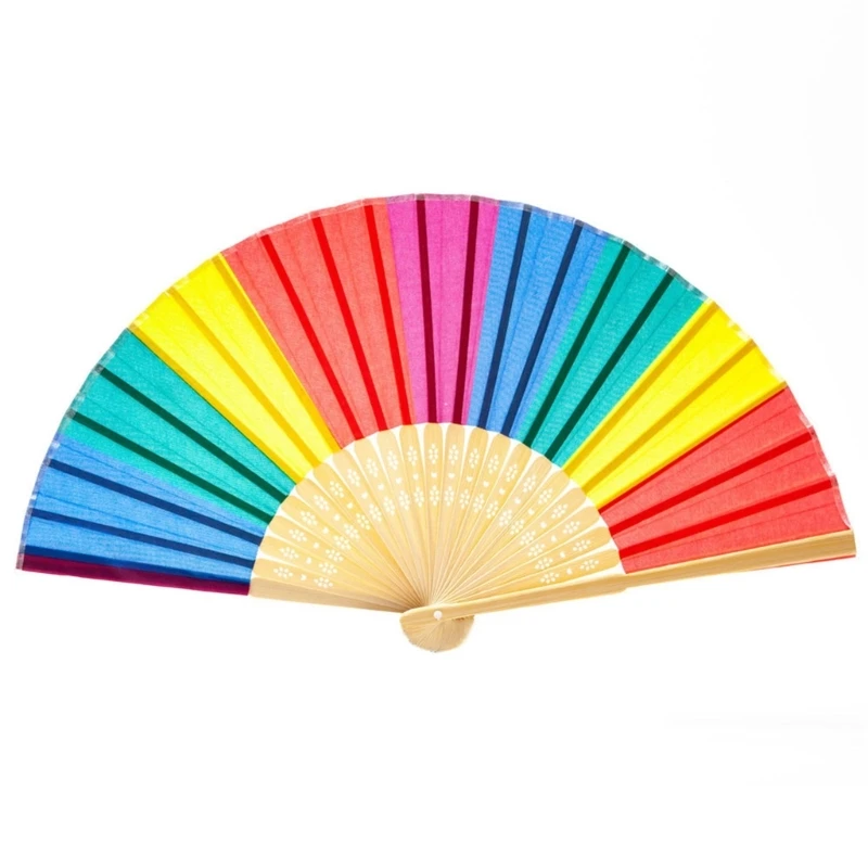 Folding Rainbow Hand Fans Handheld Fan Elegant Gift for Woman, Gilrs Lady