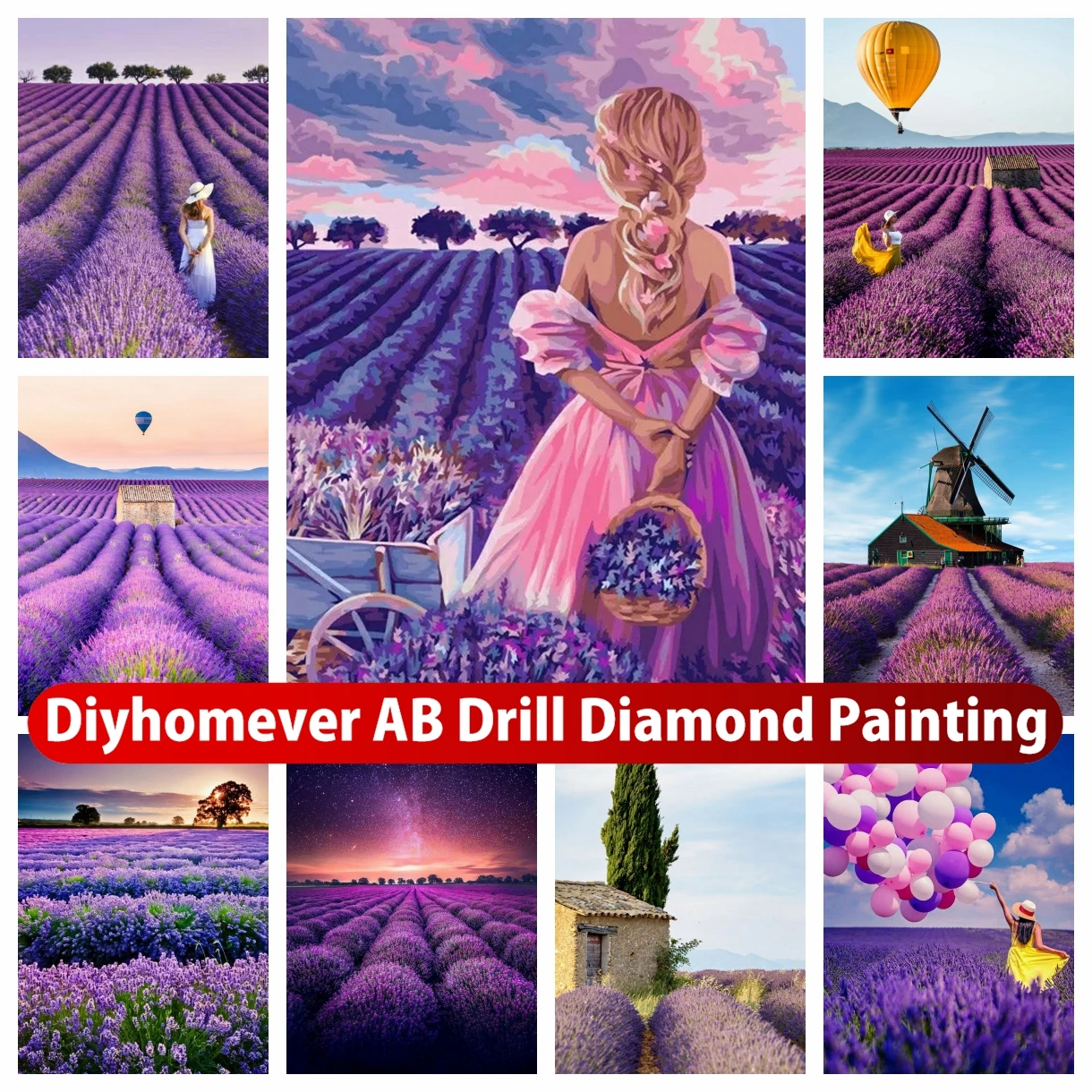 

Provence Lavender Fields AB Diamond Painting Mosaic Landscape Cross Stitch Art Pictures Embroidery Rhinestones Home Decor Gift