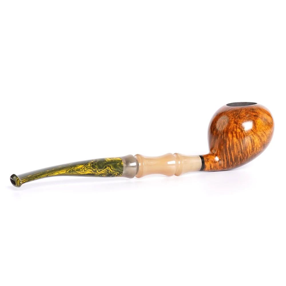 MUXIANG briar tobacco pipe horn pipe stem colored mouthpiece resin pipe mouthpiece straight Apple model pipe father day gift