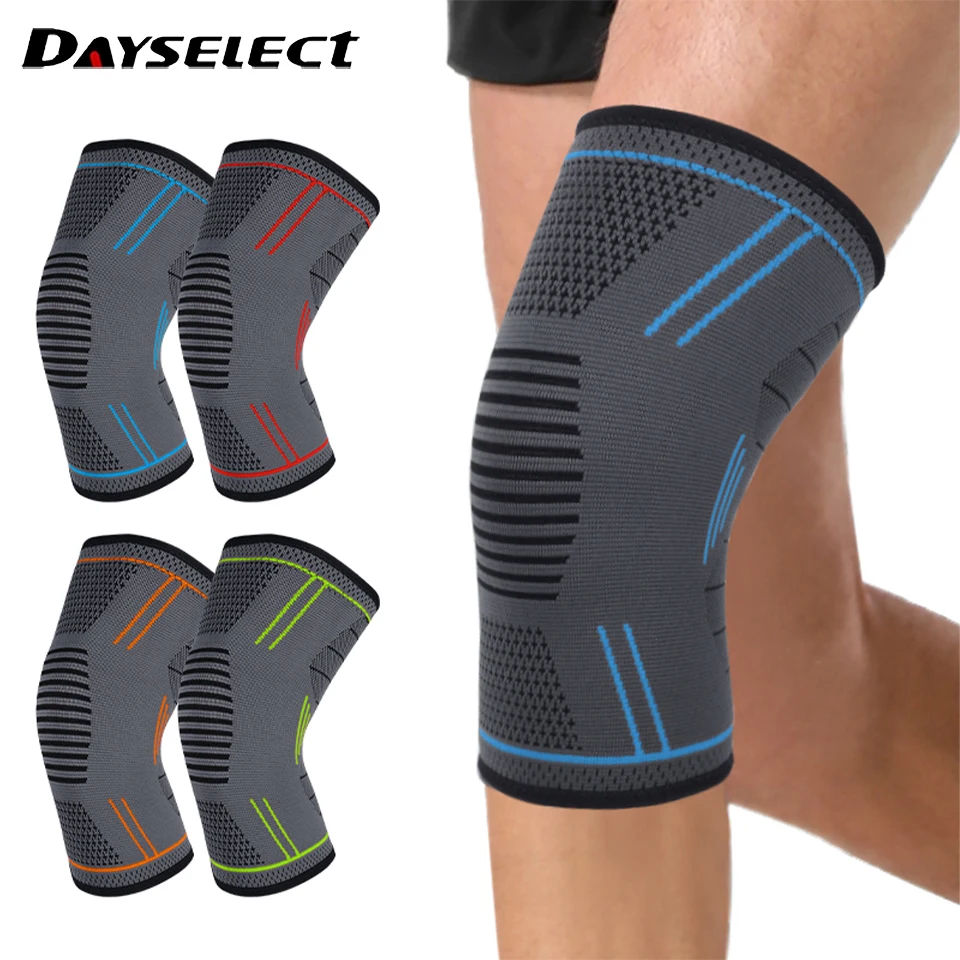 1Pcs Elastic Knee Pads Silicone Anti-slip Knitted Breathable Nylon Sports Fitness Kneepads Basketball Volleyball Outdoor Sports
